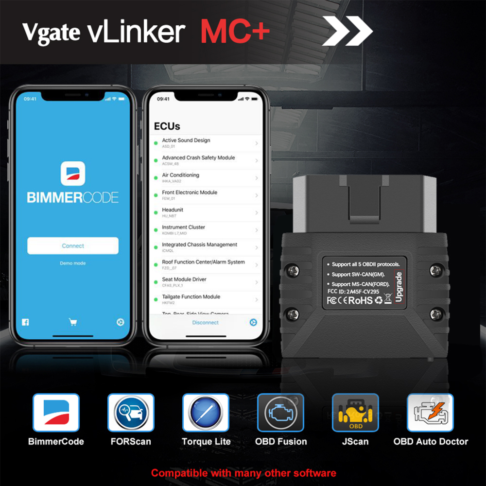 Vgate vLinker MC+ Bluetooth OBD Diagnostic Scanner for iOS, Android and Windows